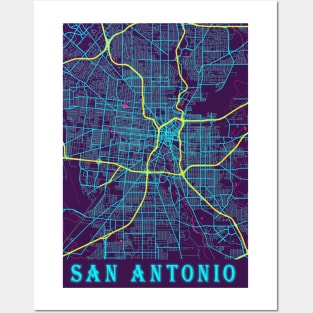 San Antonio Neon City Map, San Antonio Minimalist City Map Art Print Posters and Art